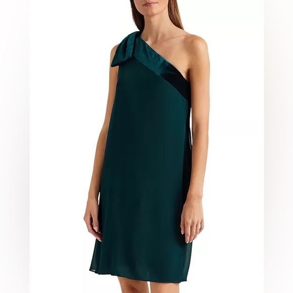 RALPH LAUREN Womens Chiffon One-Shoulder Cocktail Dress Green Chiffon Velvet NWT - Picture 3 of 10